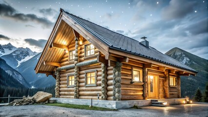Nighttime Construction of a Traditional Wooden Mountain House - Log Cabin Design for Rustic Retreats
