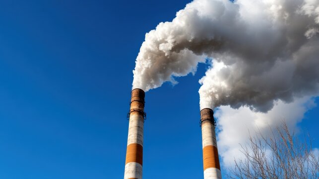 Industrial pollution and environmental impact with smoky chimneys for environmental campaigns