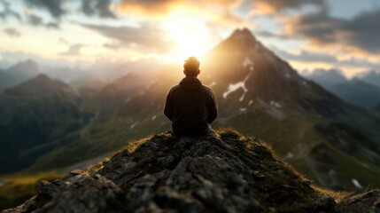 Pathway to success: tranquil mountain meditation at sunrise for personal growth
