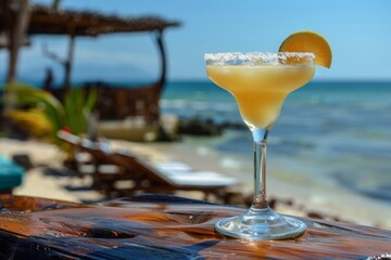 Refreshing margarita by the beach in sunny tropical paradise during the afternoon