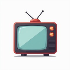 A vintage television set with a playful design featuring antennas and colorful buttons in a minimalist style