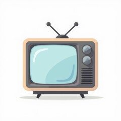 A vintage television set with a playful design featuring antennas and colorful buttons in a minimalist style