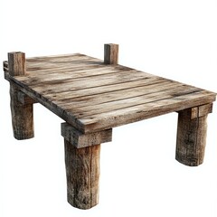 Wooden dock, rustic design, ideal for outdoor settings, white isolate background.