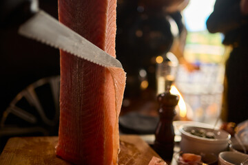 Masterful Artisan Cutting Techniques of Exquisite Fine Meat for Culinary Presentation Delights