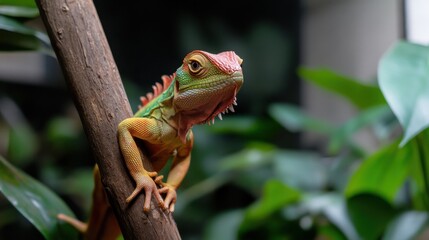 Fototapeta premium Vibrant reptile in lush greenery for wildlife photography and nature exploration