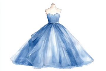 Obraz premium Elegant blue dress on a mannequin against a white background.
