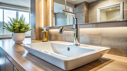 Modern water tap in clean bathroom