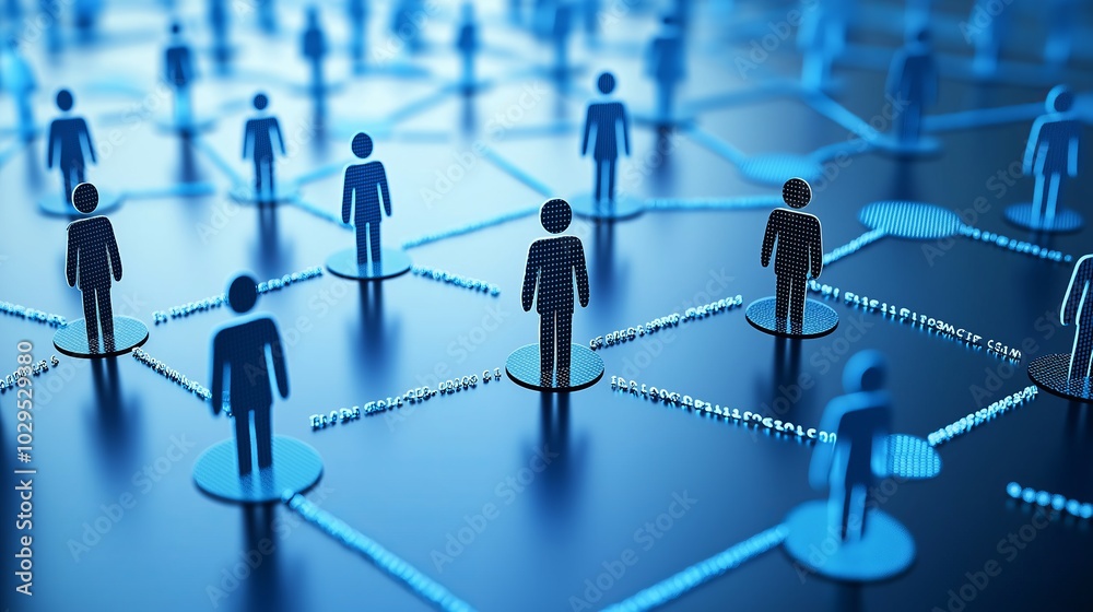 Poster abstract representation of a digital network with human icons, symbolizing data, connectivity, and t
