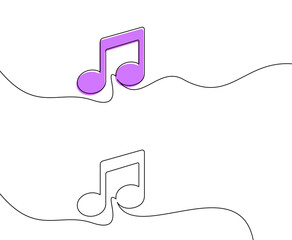 Simple and elegant line art of a purple music note on a wave. Vector illustration.