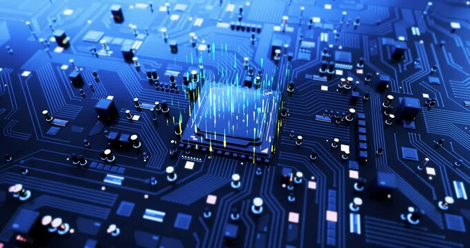 Advanced Computer AI Chip Processing AI Data. Futuristic Technology. Computer And Technology Related 4K 3D CG Animation.