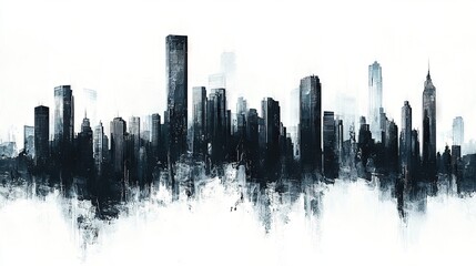 Fototapeta premium A monochrome depiction of urban architecture featuring towering skyscrapers in the foreground and a fading horizon in the backdrop