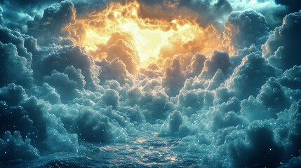 Majestic Sunrise Over Calm Oceanic Clouds with Glowing Light