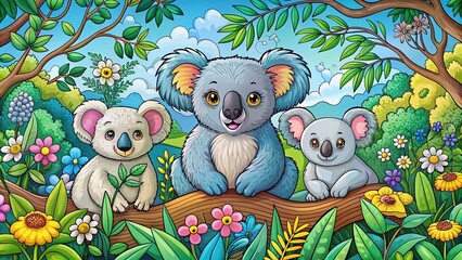 Panoramic Koala Coloring Page for Kids - Fun and Creative Animal Art