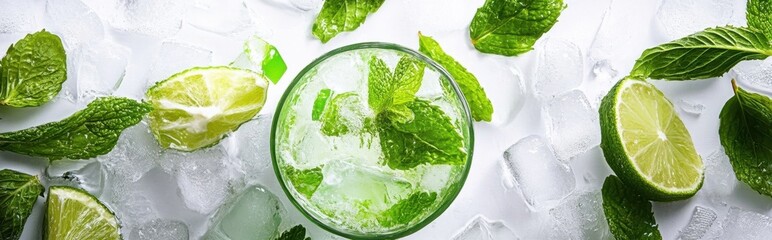 Obraz premium refreshing cocktail with lemon, lime and mint, soft drink with citrus