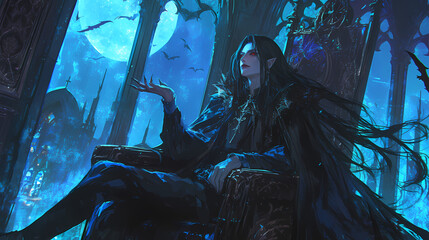 Dark-Fantasy Vampire Lord in Gothic Castle: Anime Art