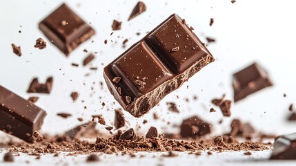 Chocolate bar breaks into pieces, creating a delicious mess. &eth;&Yuml;&laquo;.