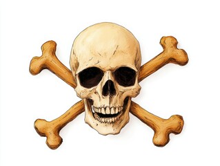Skull and crossbones illustration on white isolate background.
