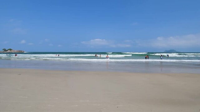 Beautiful morning at Pitangueiras beach. Beach on downtown of Guaruja, SP, Brazil.
