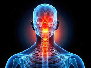 Panoramic X-Ray of Neck Pain Highlighting Inflammation in Red Area for Medical Analysis