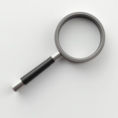 A sleek magnifying glass resting on a clean surface, perfect for detailed exploration or study, captured in a minimalist style
