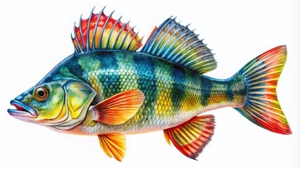 Perch Fish Isolated on White Background for Freshwater Fish Photography