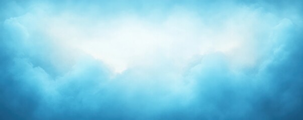 Fototapeta premium pastel sky blue background with soft puffy cloudy white center with faded vintage textured border 