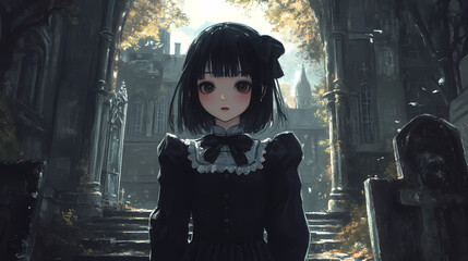 Fototapeta premium Cute Yandere Anime Girl with Horror Vibes Dark Wallpaper