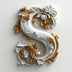 Elegant 3D Floral Letter S in Gold and White