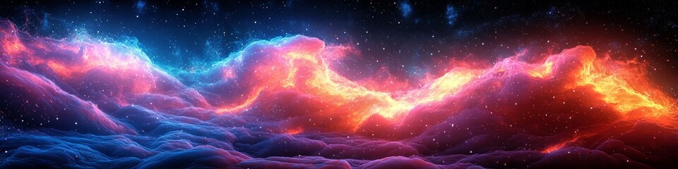 Obraz premium Vibrant Cosmic Cloudscape with Fiery Colors in a Starry Night Sky