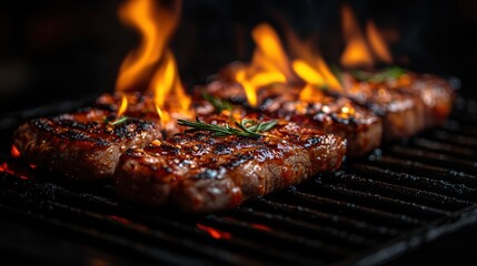Flaming, empty, blank hot barbecue grill