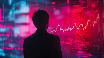 Trader analyzing data on virtual screen.Price graph and indicator. Stock market invest and crypto currency. Stock market and business investment.