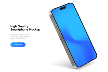 Realistic smartphone mockup. Mobile phone vector with isolated on white background. Device front view. 3D mobile phone with shadow. Realistic, high quality smart phone mockup for ui ux presentation.