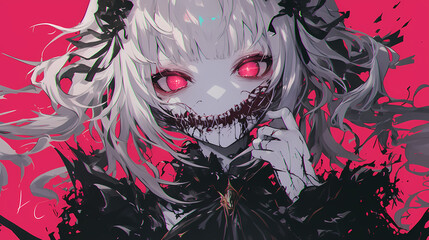 Cute Yandere Anime Girl with Horror Vibes Dark Wallpaper