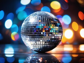 Fototapeta premium A shimmering disco ball reflecting vibrant lights in a lively atmosphere during an evening party