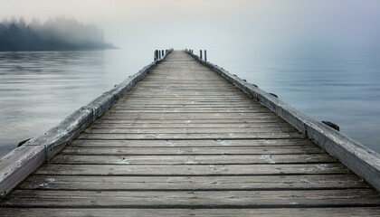 Fototapeta premium The view down the length of a weathered pier, its uneven planks creating natural texture, wi 