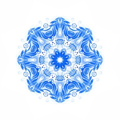 Watercolor blue rosette - snowflake on white background	