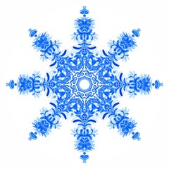 Watercolor blue rosette - snowflake on white background	