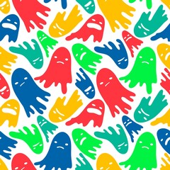 Fototapeta premium Halloween ghost seamless cartoon pattern for wrapping paper and fabrics