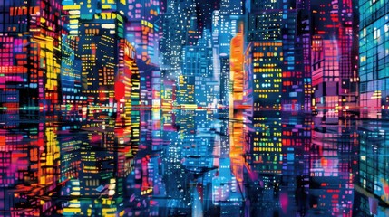 Vibrant City Lights Reflecting on Wet Streets