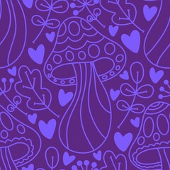 Cartoon autumn harvest seamless Halloween mushrooms pattern