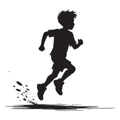 Kid runner silhouette on a white background. Vector illustration ideal for sports, fitness, and children's activity designs. Perfect for athletic-themed projects.
