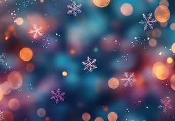 Fototapeta premium Background with bokeh lights and snowflakes, pastel colors, cute, minimalistic Generative AI