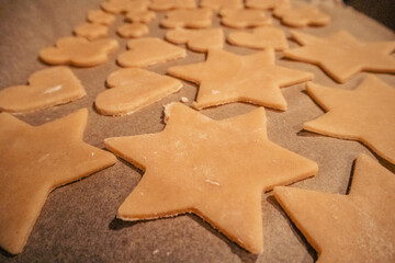 Raw christmas cookies ready to be baked