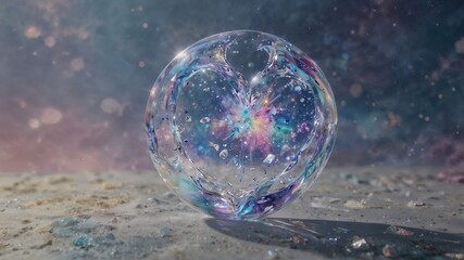 Transparent glass sphere on the snow. 3d render