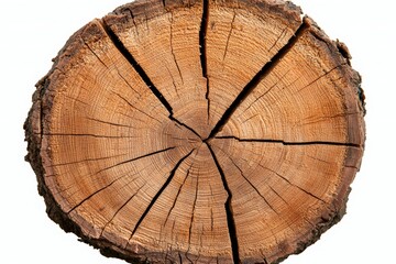 Stump from a tree isolated on a white background. Cross section of the trunk of a tree.