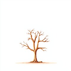 Obraz premium Isolated on a white background, a bare tree with empty branches in the winter or autumn season.