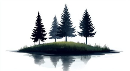 A hand drawn sketch of a pine forest. A modern background is used.