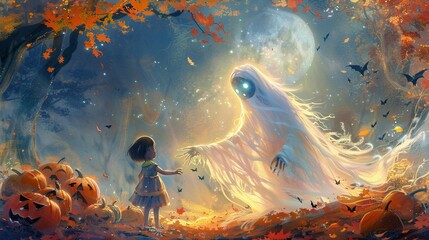 A friendly ghost with glowing eyes and long, flowing white robes reaching out...