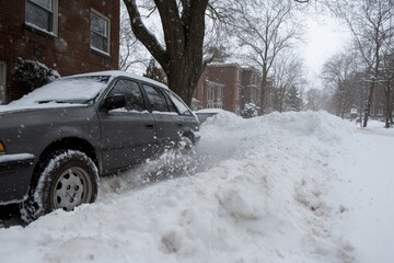 Unexpected winter snowfall: onset of winter as sudden snow blankets landscape, focusing on challenges, disruptions it brings to daily life, from transportation issues to adapting to cold.