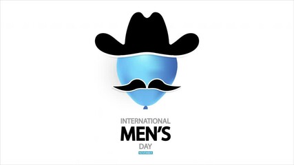 Mens international day balloon with mustache and hat, art video illustration.